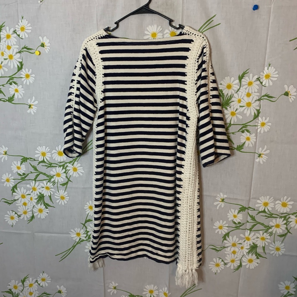 Anthropologie PEPIN navy blue white stripe crochet inset nautical tshirt dress - Picture 6 of 6